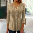 thumbnail image 2 of WREESH Womens Fashion Tunic Top V Neck Print Pullover Regular Fit 3/4 Length Sleeve Tops Christmas Pleated Top Khaki, 2 of 5