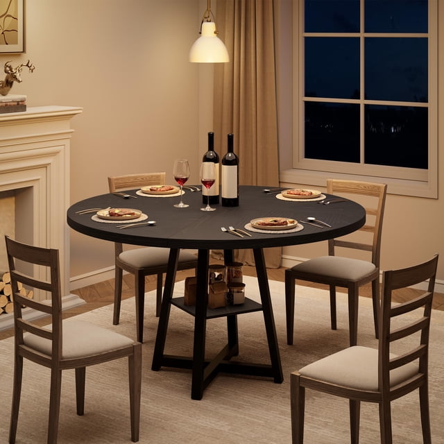 EDTara Modern 47" Round Dining Table, Metal Leg Table for 4, Perfect for Kitchen or Small Dining Room
