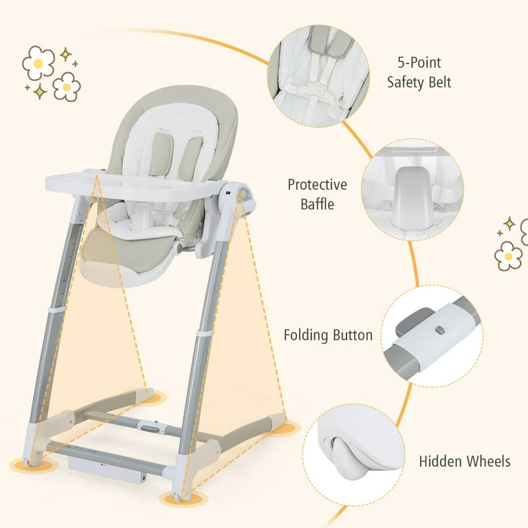 Babyjoy 3 in 1 Baby Swing High Chair with 8 Adjustable Heights Music Box Grey