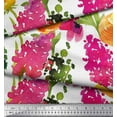 thumbnail image 2 of Soimoi White Modal Satin Fabric Leaves & Floral Decor Fabric Printed BTY 42 Inch Wide, 2 of 3