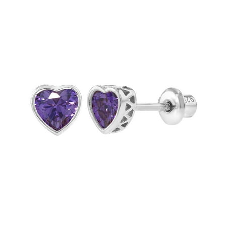 In Season Jewelry 925 Sterling Silver CZ Small Heart Screw Back Earrings Baby Girl Kids