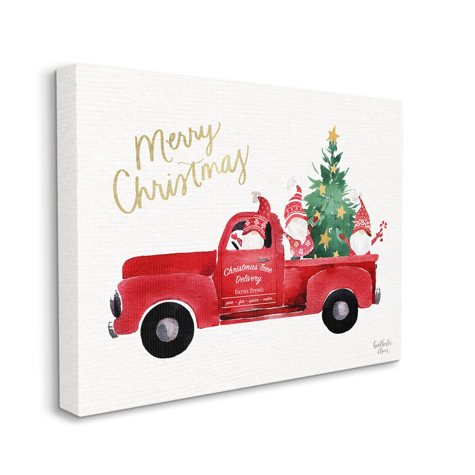 Stupell Industries Merry Christmas Holiday Red Truck Santa Gnomes & Tree Graphic Art Gallery Wrapped Canvas Print Wall Art, Design by Heatherlee Chan