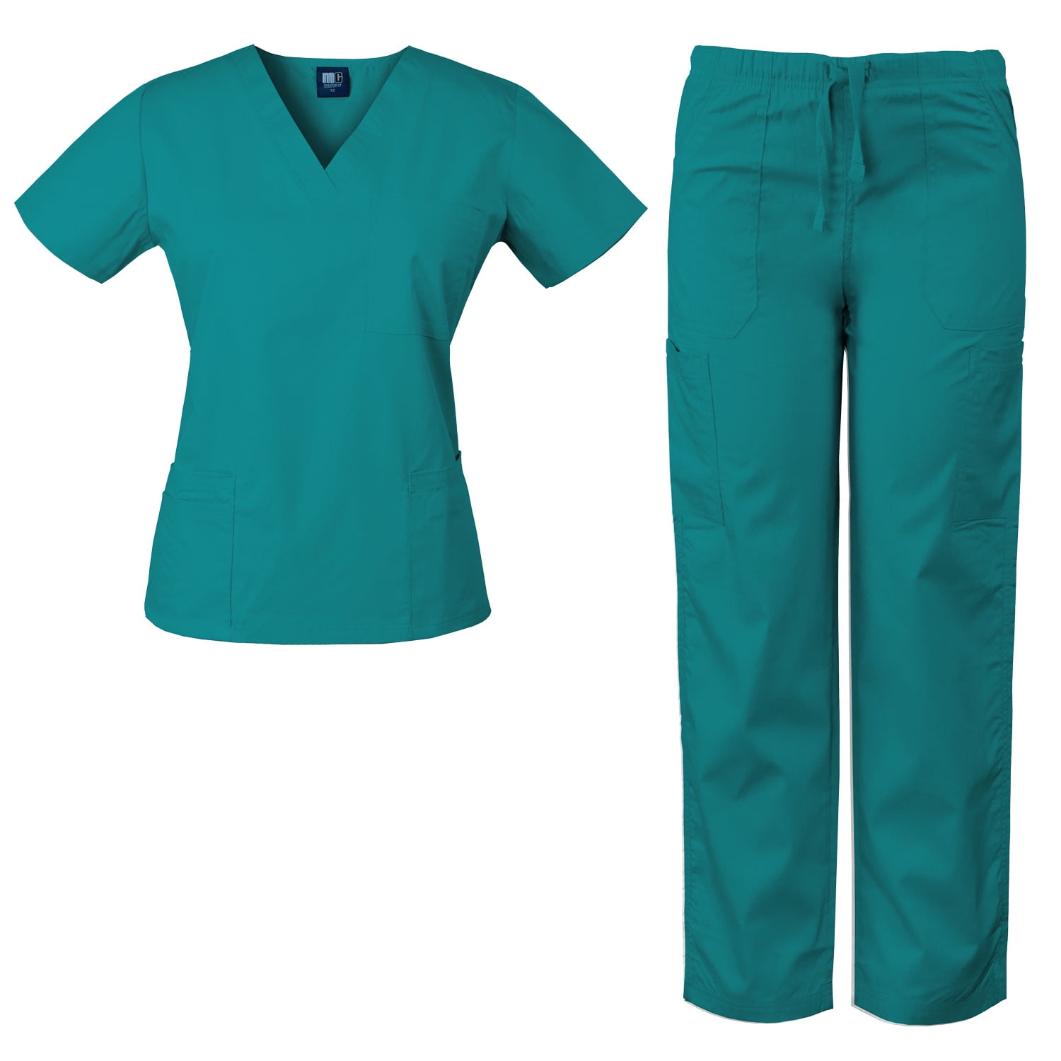 MedGear Womens Scrubs Set Medical Uniform 4 Pocket Top & Multipocket Pants 7891