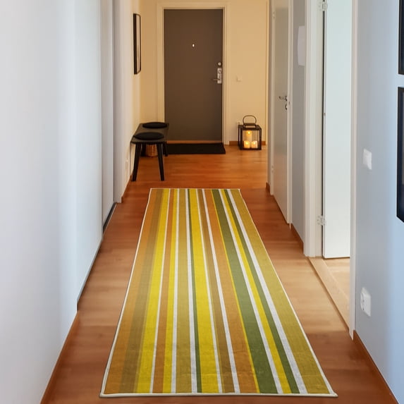 Pastel Decorative Rug, Vertically Striped Pattern Different Color Straight Lines Classic Old Fashioned, Quality Carpet for Bedroom Dorm and Living Room, 6 Sizes, Earth Yellow, by Ambesonne