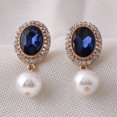 thumbnail image 3 of Gold Plated Rhinestone Crystal Simulated Pearl Clip-on Drop Earrings, 3 of 12