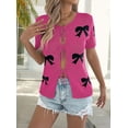 thumbnail image 5 of Women'S Bow-Knot Cardigan Sweaters Short Sleeve Loose Knit Tops Rose Red S, 5 of 9