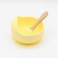 thumbnail image 1 of Cuenco para bebé, cuchara, vajilla para niños, mango de madera, cuchara de silicona, cuenco con ventosa para niños, cuenco de silicona para bebé, 1 of 5