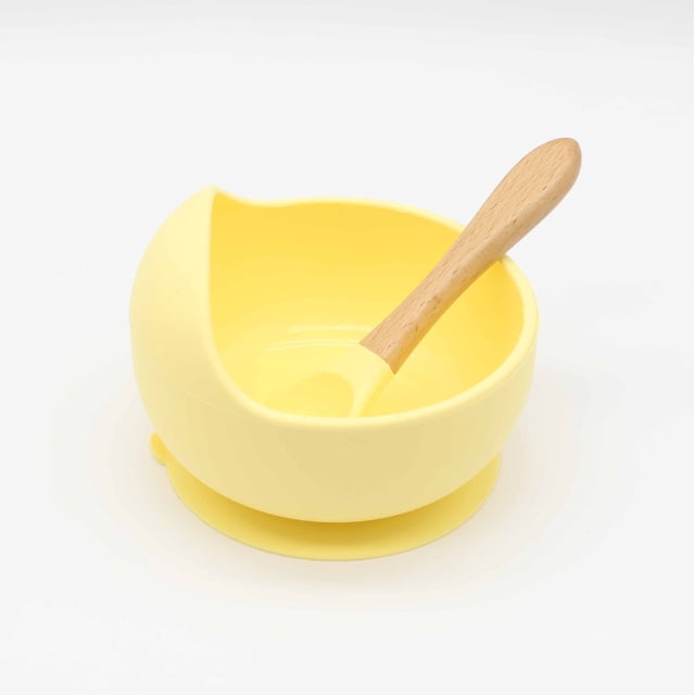 Cuenco para bebé, cuchara, vajilla para niños, mango de madera, cuchara de silicona, cuenco con ventosa para niños, cuenco de silicona para bebé