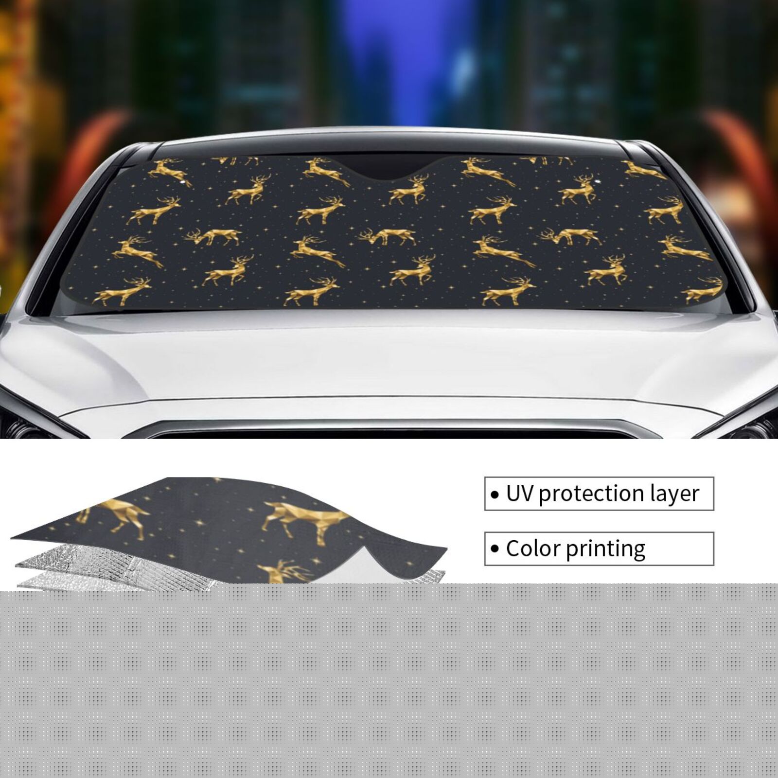 thumbnail image 5 of Bingfone Christmas Deers Car Windshield Sun Shade Protector Keep Your Vehicle Cool Sun Shield Visor Cover Foldable For Car Truck Suv-Medium, 5 of 9