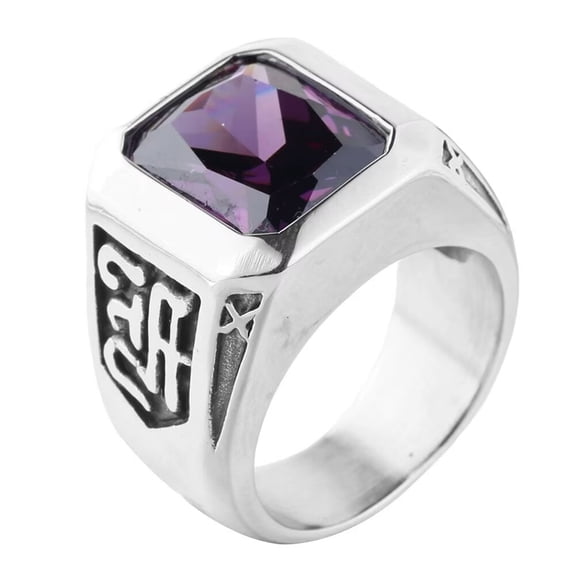 HIJONES Men's Square Gemstone Ring Stainless Steel Vintage Personalized Hip Hop Jewelry Purple Size 11