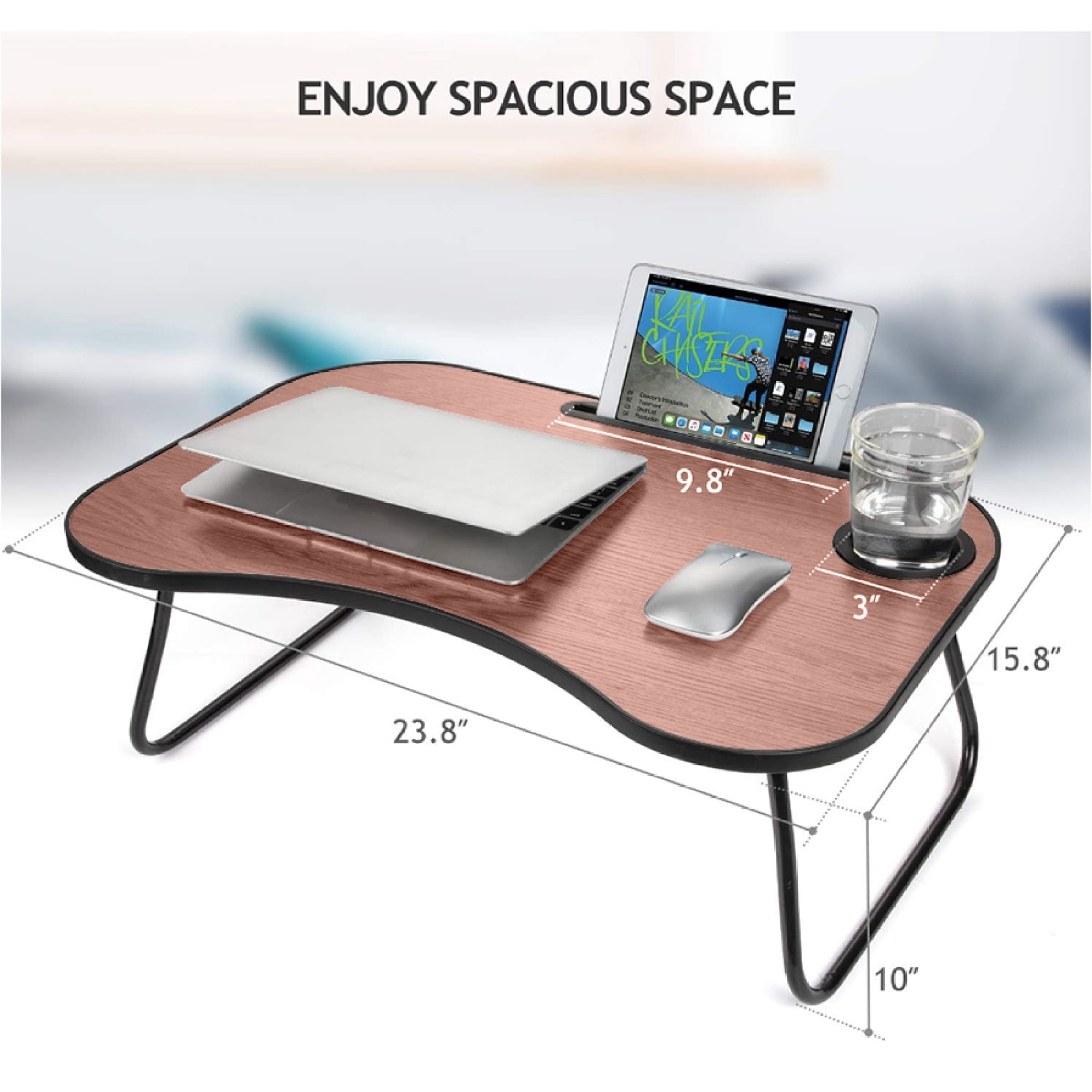 Foldable Laptop Desk Portable Tray Table Lap Desk Bed Stand Standing Table with Cup Holder and Slot for Reading Writing Eating
