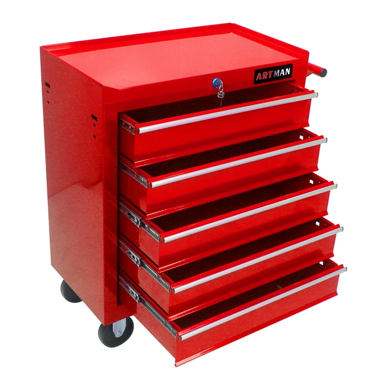 Miniyam Tool Cart, 5-Tier Rolling Tool Box Cabinet on Wheels with Lockable Drawers & Sliding Top, Heavy Duty Steel Tool Storage Organizer for Garage