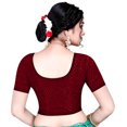 thumbnail image 2 of Stylesindia Cotton Lycra Stretchable Athletic Shirt Half Sleeve Dry Fit Workout Crop Top Gym Sports Top Sari Blouse ( XX-Large, Maroon), 2 of 2