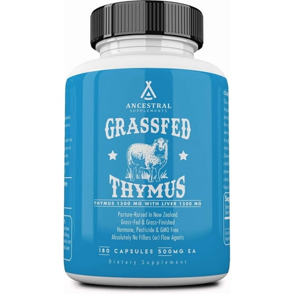 Ancestral Supplements Grass-Fed Organ Blend, Ovine Thymus & Beef Liver Capsules, Non-GMO, 3000 mg, 180 Count