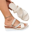 thumbnail image 5 of pwidon Two‑Way Wear Wedge Sandals Women, Rhinestone Crisscross Strap Platform Espadrille Slide Sandals for Summer Casual Beige 38, 5 of 5