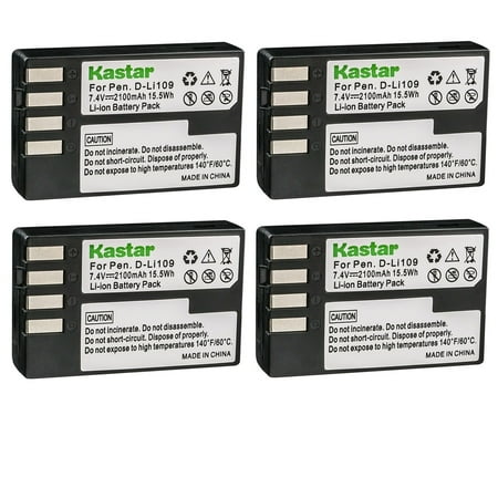 Kastar DLi109 Battery 4-Pack Replacement for Pentax D-Li109 Battery Pentax D-BC109 Charger Pentax K-R KR K-30 K30 K-50 K50 K-70 K70 K-500 K500 K-S1 KS1 K-S2 KS2 KP KF DSLR Camera