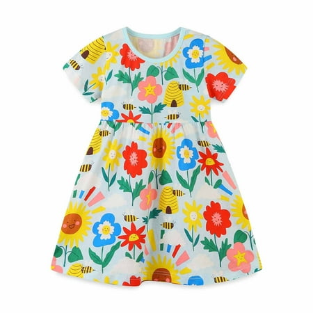 

Taqqpue Toddler Baby Girl Dresses Toddler Baby Girls Summer Cartoon Printing Short Sleeve Cotton Round Neck Dress Casual Beach Sundress Princess Dress Summer Outfits Dresses for Girls Size 1-7T