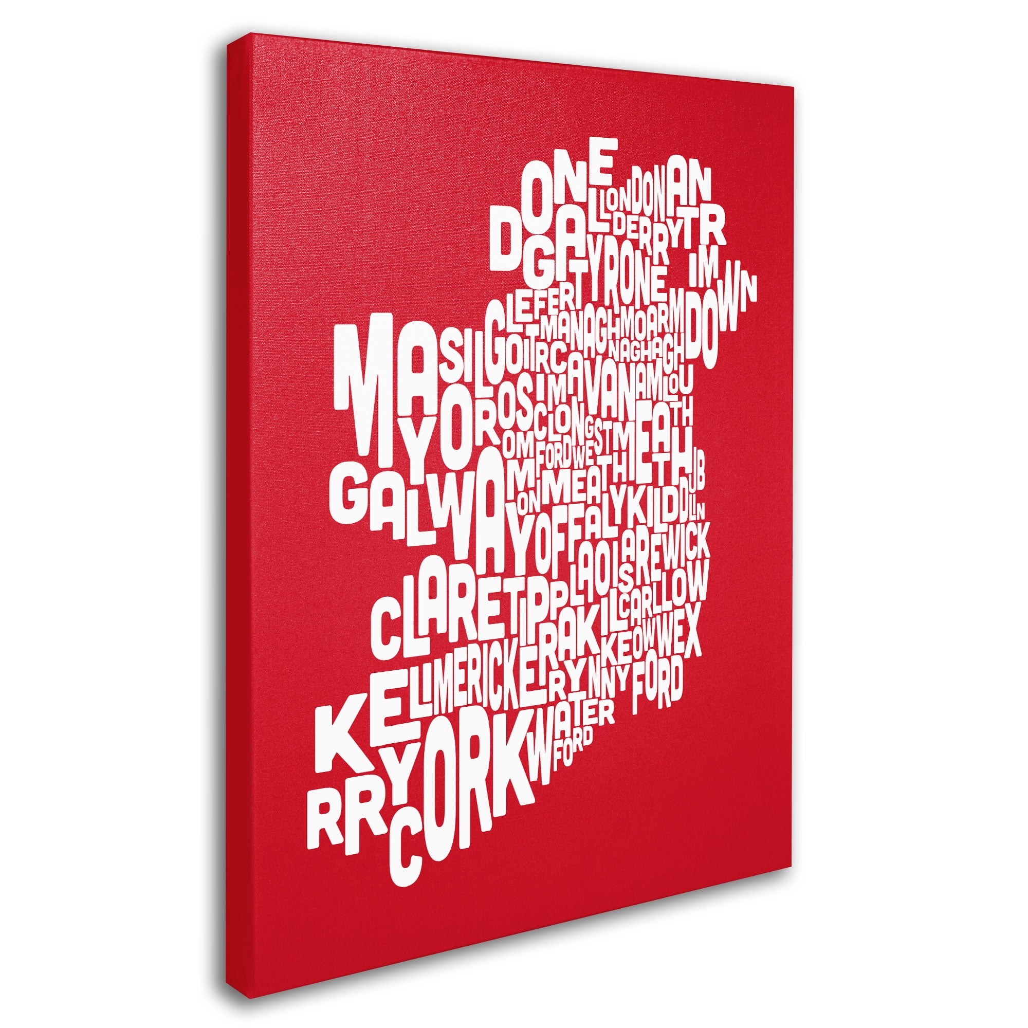 Trademark Art 'RED-Ireland Text Map' Canvas Art by Michael Tompsett