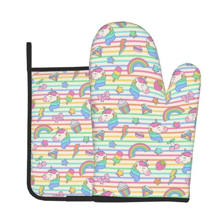 

Lukts Cute Unicorn Print Kitchen Heat-Resistant Gloves and Spacers 2pcs Set Suitable for Baking and Cooking