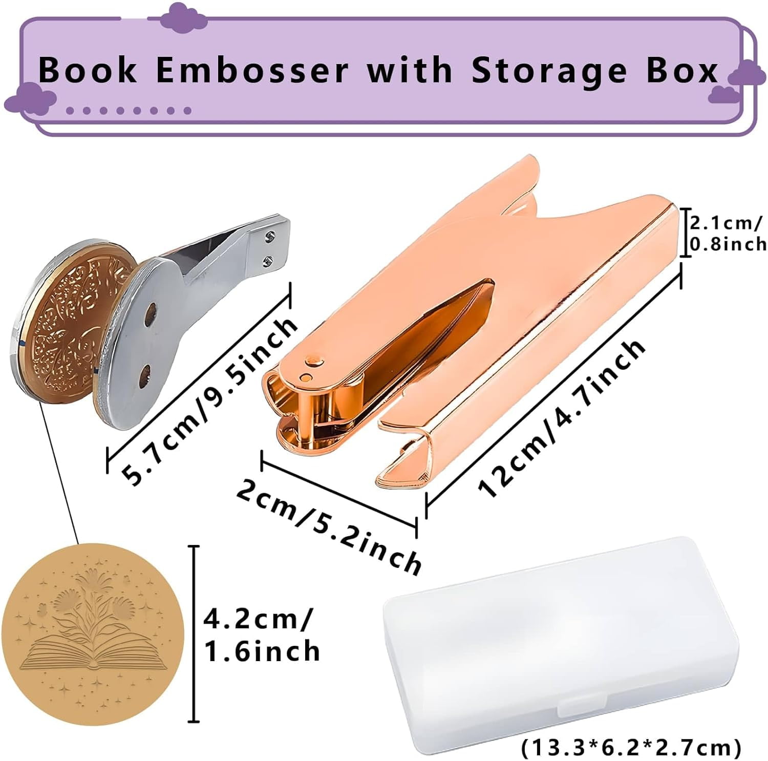 1.65" Floral Book Embosser Stamp Library Spring Elegant Invitation Seal Personalized Rose Gold Stainless Steel Brass Handle Held for Graduation Birthday Envelope Book Lovers Napkin