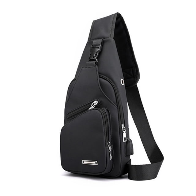 Tholdsy Bolsa de pecho impermeable de gran capacidad de nailon con hombro de trabajo de organización fácil de carga USB Electrónica Negro