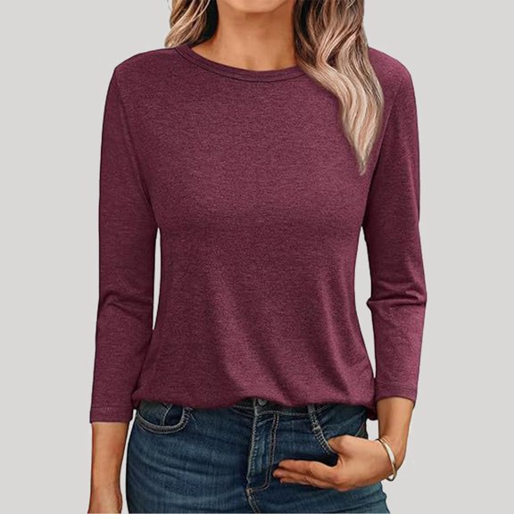 Women's T Shirt Top Fashion Casual Solid Color Top 3/4 Long Sleeve Made of Polyester and Spandex with Comfortable and Versatile Feature