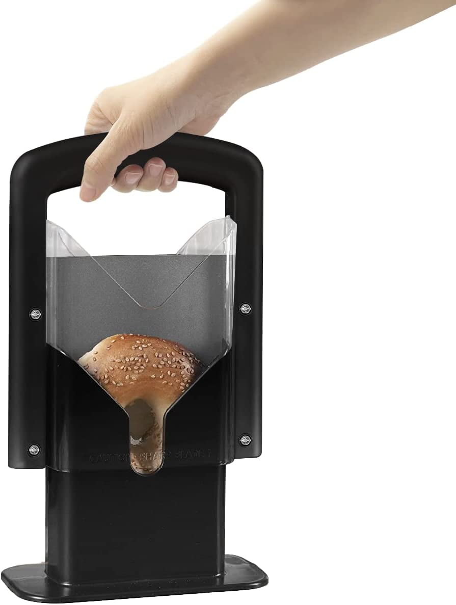 Bagel Slicer, Safety Handle，Bagel Cutter Stainless Steel (Black