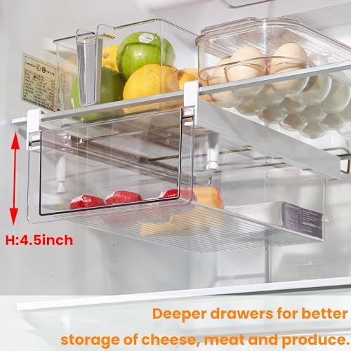 Deeper Refrigerator Drawers, Adjustable Refrigerator Shelf 14-19.5 Inches Large Fridge Drawer Organizer Pull Out, Deli Meat Container for Produce, Cheese, Bacon-XL