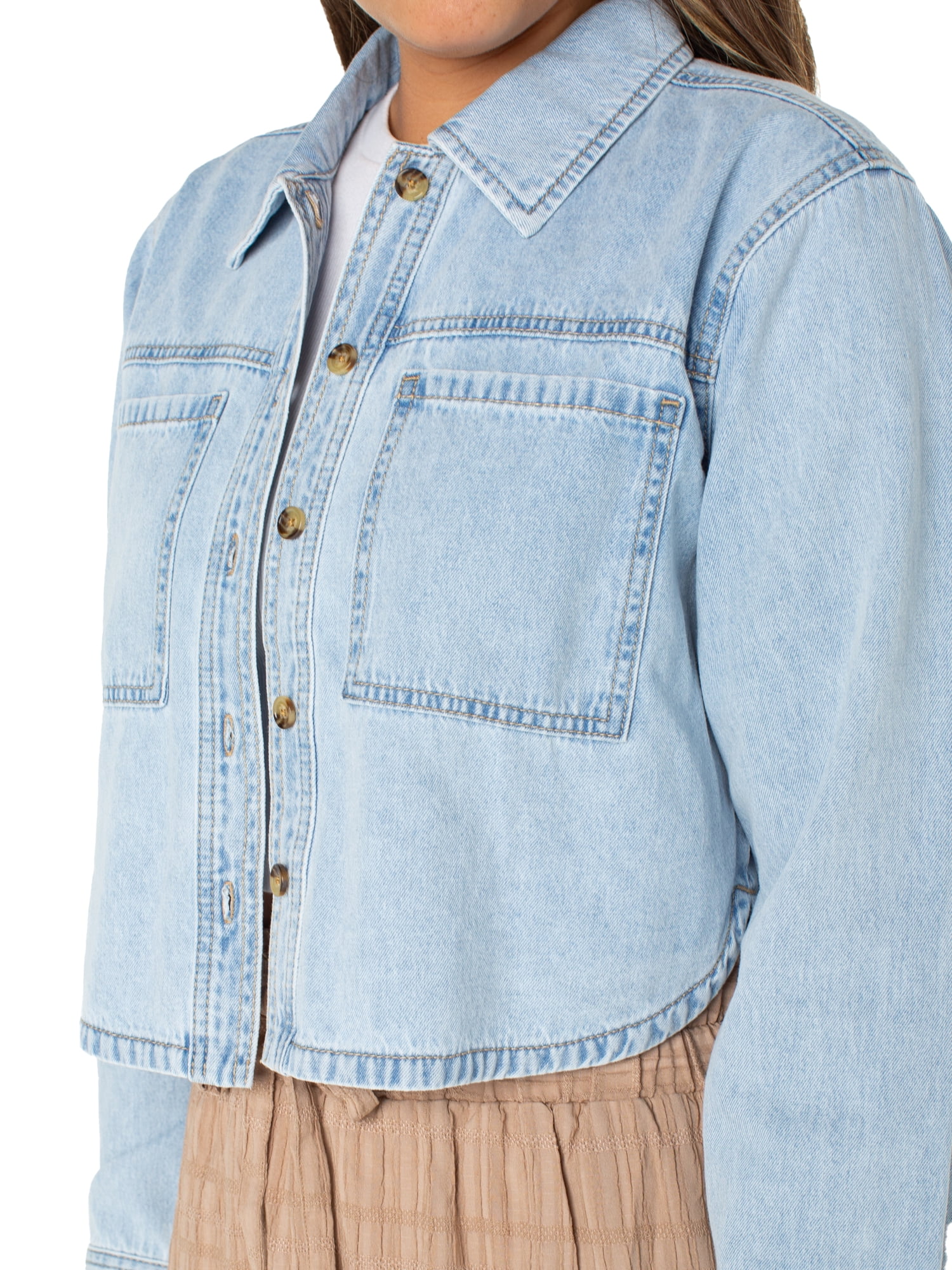 Celebrity Pink Women's and Women's Plus Hi Low Button Down Denim Top, Sizes XS-4X