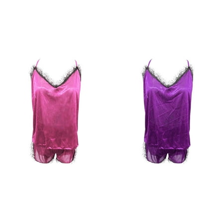 (2-Pack) Kcodviy Sets Bra Lace Garter Set Plus Size Sleepwear and Lace Pajama Set for Women Shorts Lace Garter Panty Underwear Jumpsuit Pajamas Set Women