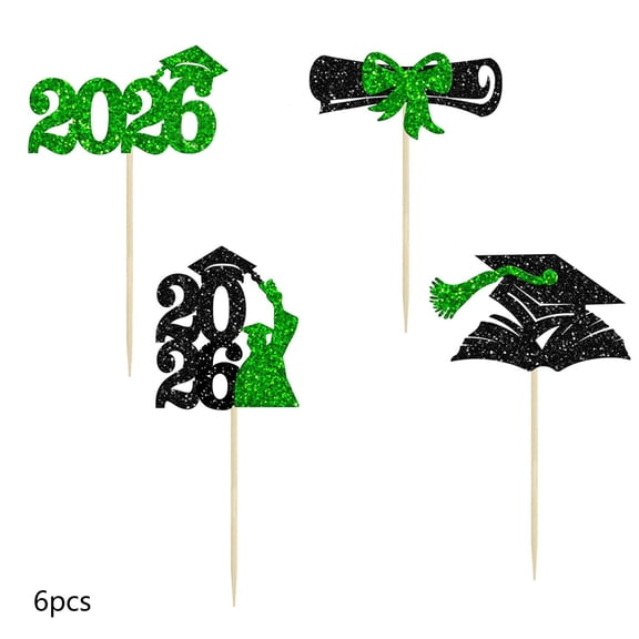 HOARBOEG Graduation Cake Toppers, 24 Pack Glitter Graduation Party Decorations, Graduation Cupcake Picks and Flags for Graduation Party Favors and Celebration