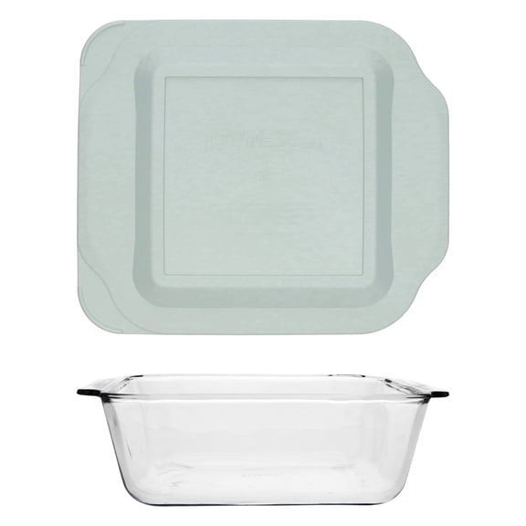 Pyrex 222-D 2.5Qt Deep Glass Baking Dish and 222-PC Sage Green BPA-free Plastic Lid