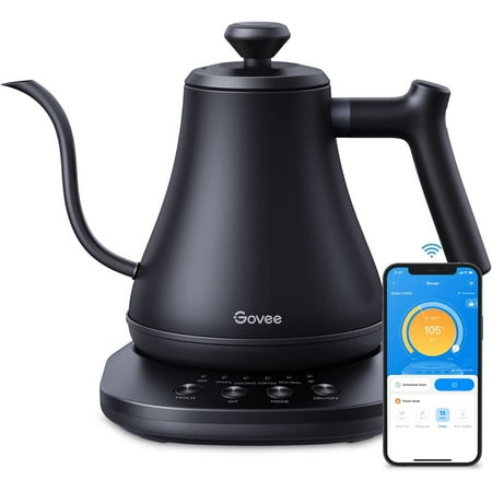 

Smart Electric Kettle WiFi Variable Temperature Control Gooseneck Kettle Pour Over Kettle and Tea Kettle Alexa Control 1200W Quick Heating 100% Stainless Steel 0.8L Matte Black