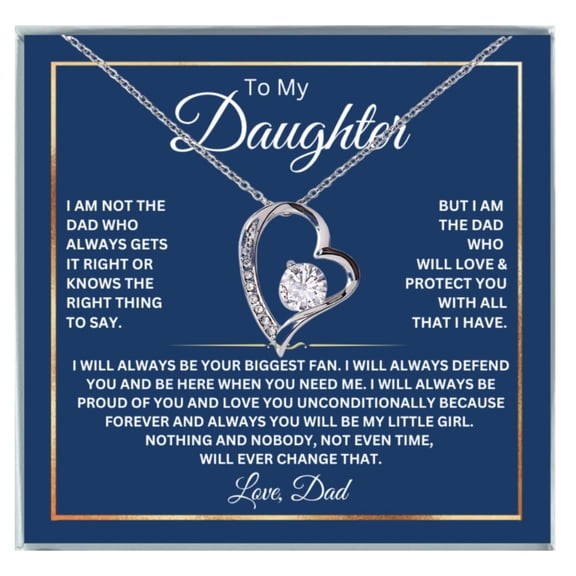To My Daughter From Dad, I Love You, Father Daughter Necklace Birthday, Unique Jewelry Two Tone Box, Fan Forever #1898, White Forever Love Necklace