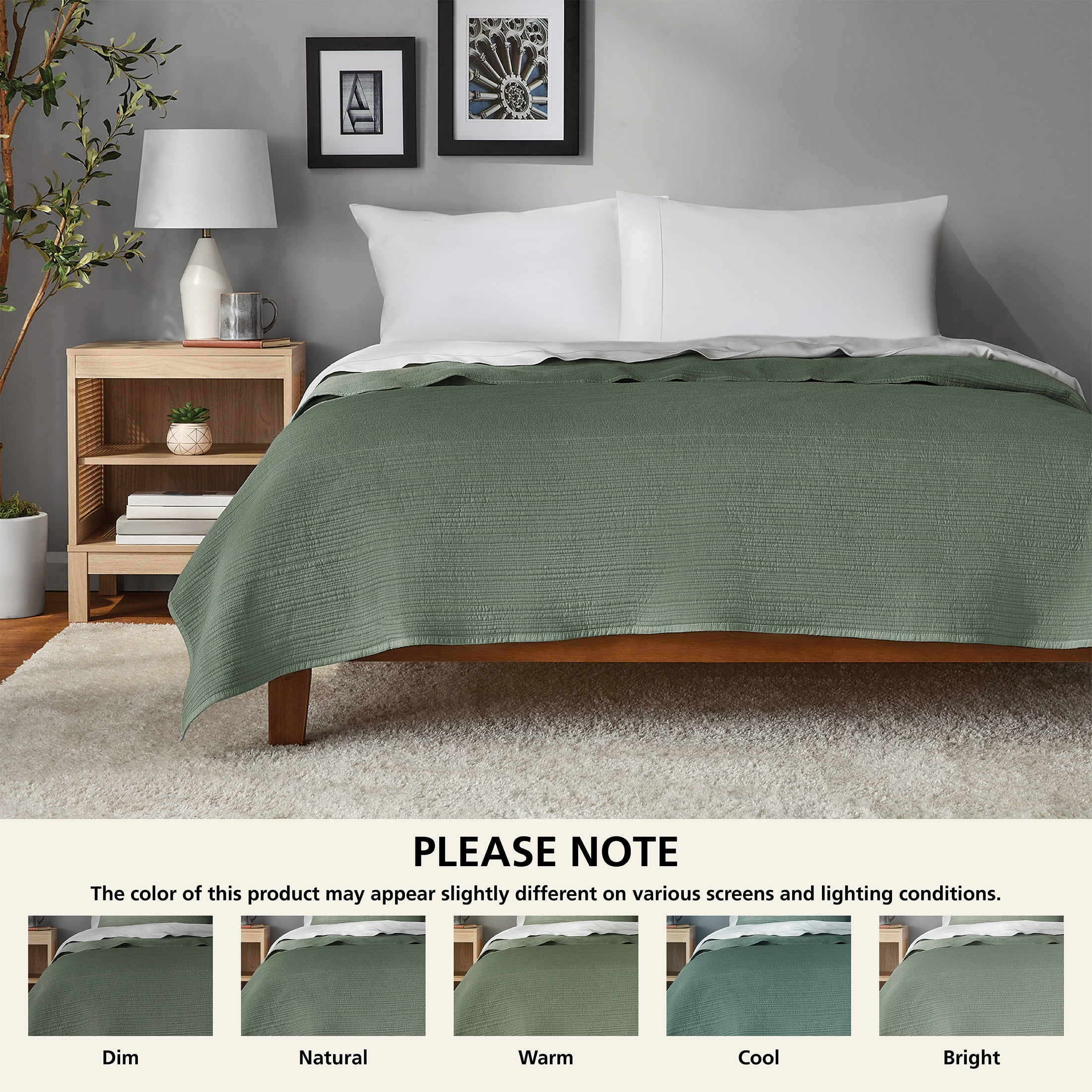 Mainstays Quilts Green Solid Print Polyester, King - Hypoallergenic