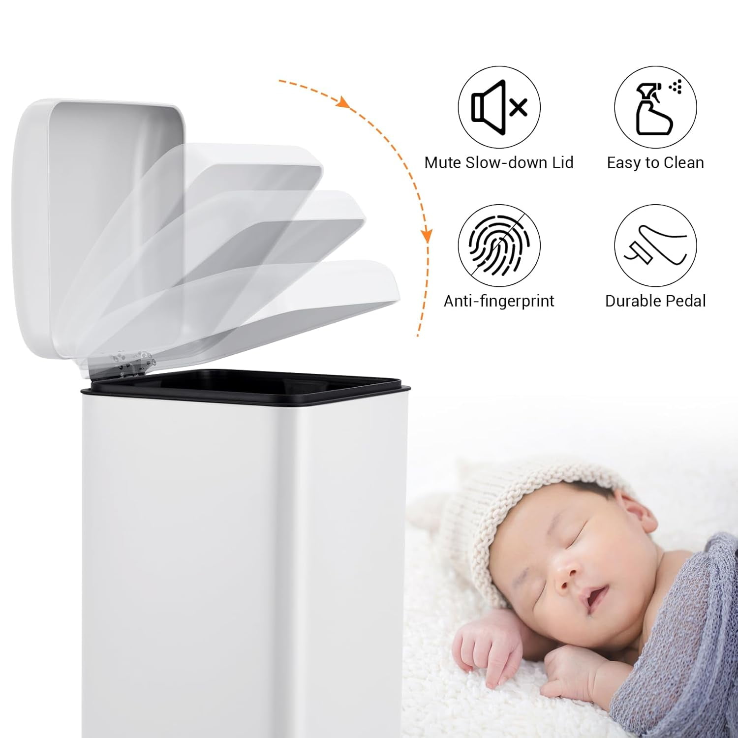 GAOMON 8 Gallon Kitchen Trash Can, Fingerprint-Proof Stainless Steel Garbage Can with Soft Close Lid, Foot Pedal, Removable Inner Bucket for Home, Office, Bedroom, Bathroom,White