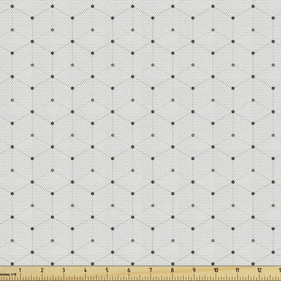 Abstract Fabric by the Yard, Simplistic Illustration of Dots Connected Soft Tone Lines Forming Hexagons, Upholstery Fabric for Dining Chairs Home Decor Accents, Dark Grey Coconut by Ambesonne