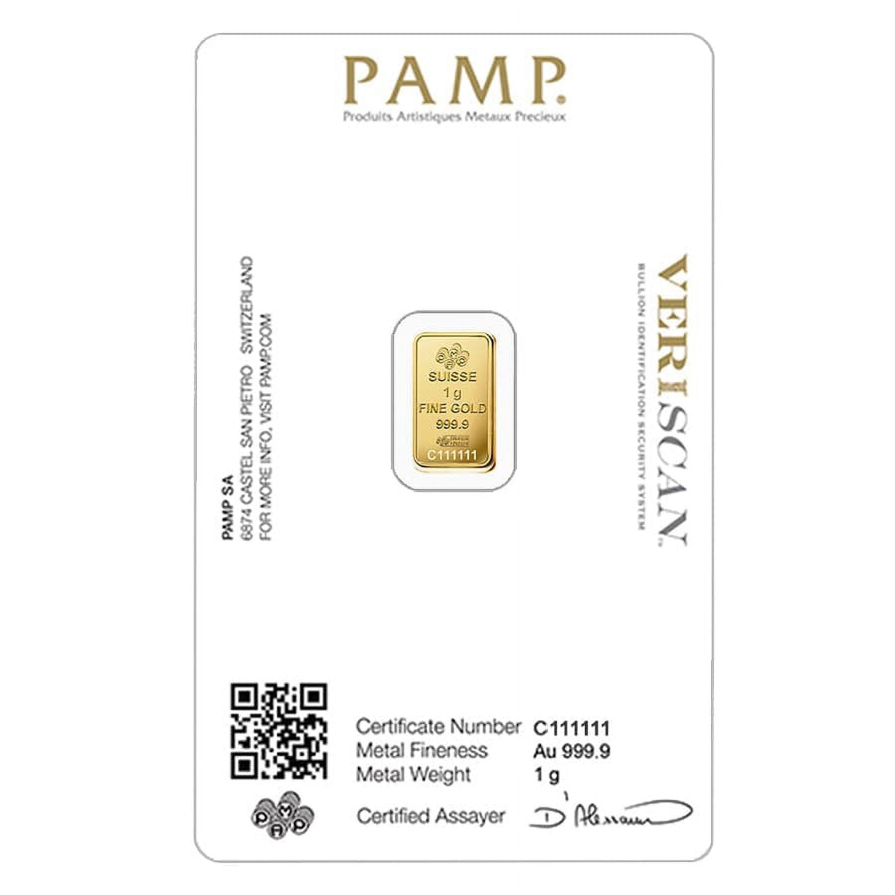 1 Gram Gold Bar PAMP Suisse Lady Fortuna Veriscan .9999 Fine (in Assay)