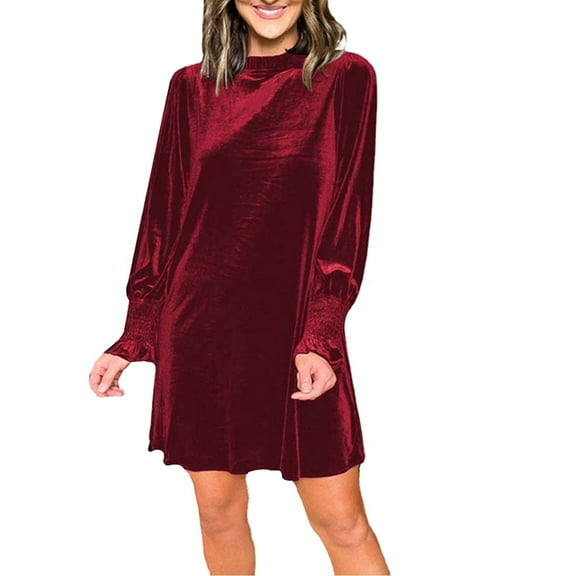 HJYCHN Elegant Women's Casual Knee Length Dress Solid Color Loose Fit Straight Leg Comfortable Daywear Flowy Tunic Style Versatile Outfit Red L