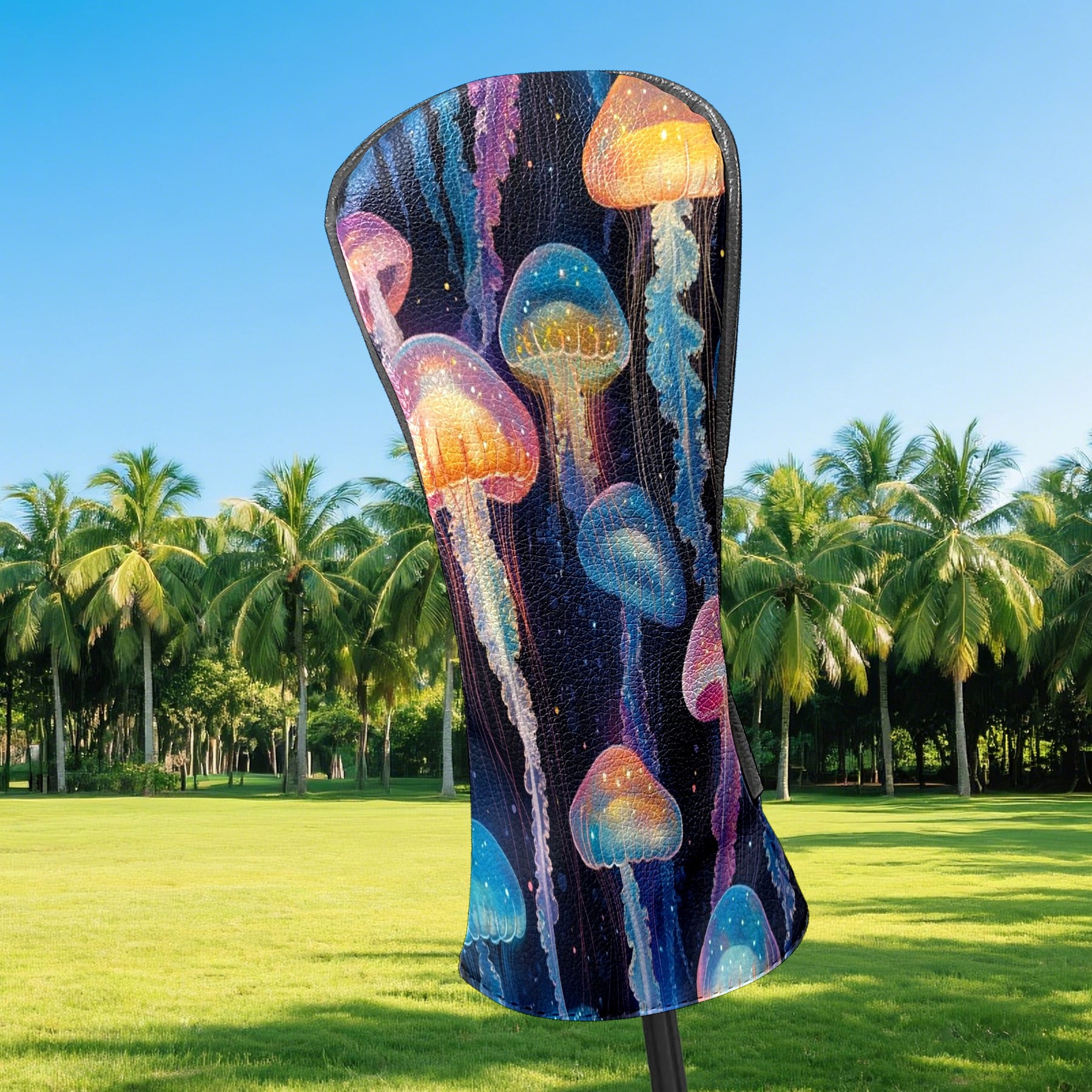 Golf Club Covers PU Leather Waterproof Head Covers for Fairway Woods Hybrids Sea Jellyfish Unisex Fits Most Brands