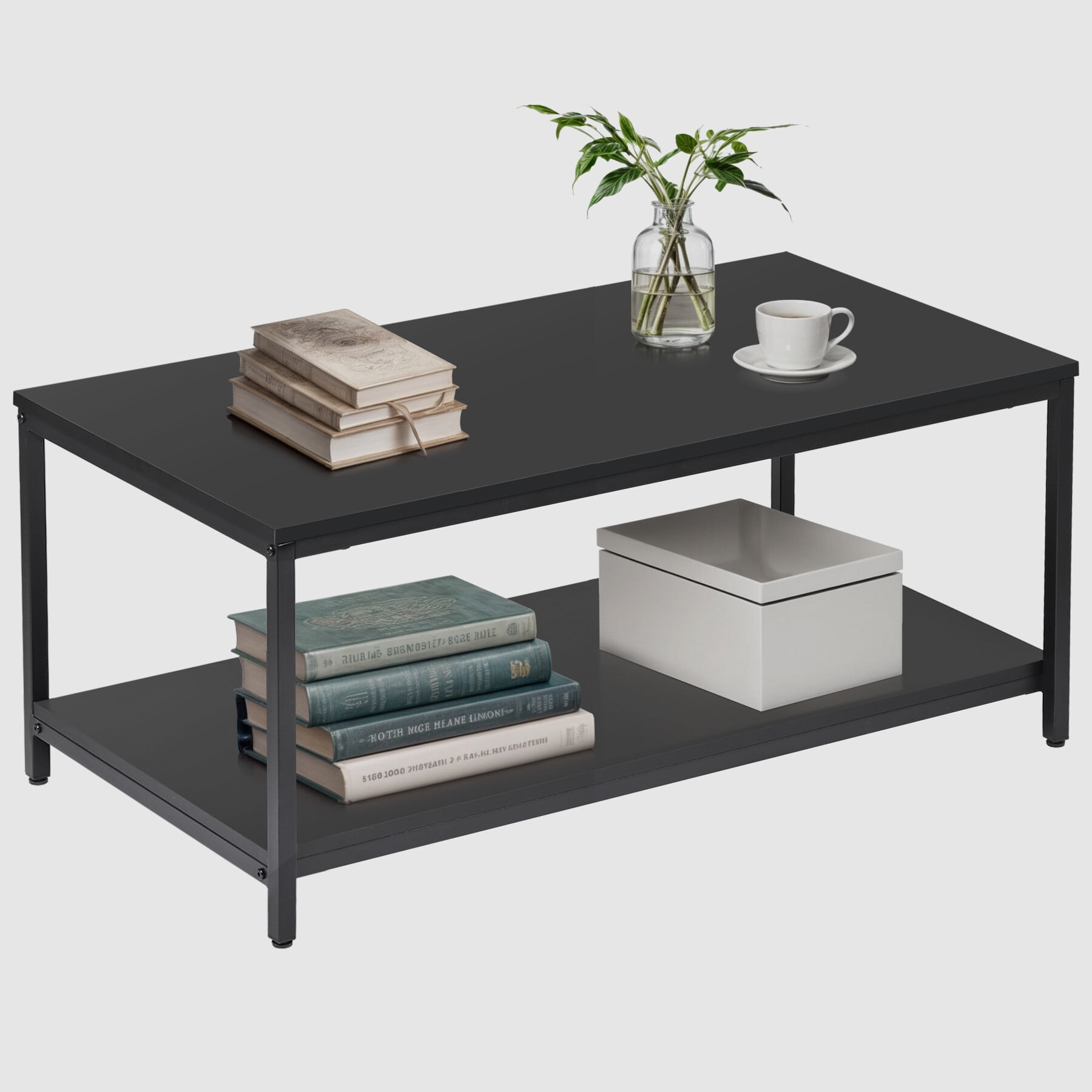 HomGarden 39.4" Modern Rectangle 2-Tier Coffee Table Wood Cocktail Table Home Office