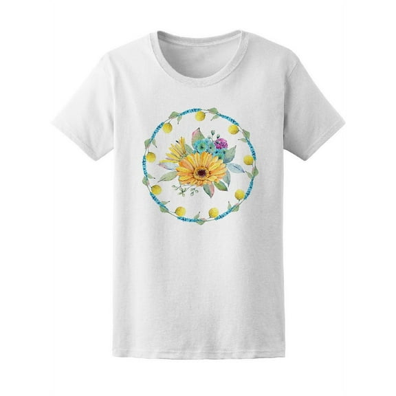 Watercolor Yellow Flower Circle Frame Tee Women's -Image by Shutterstock