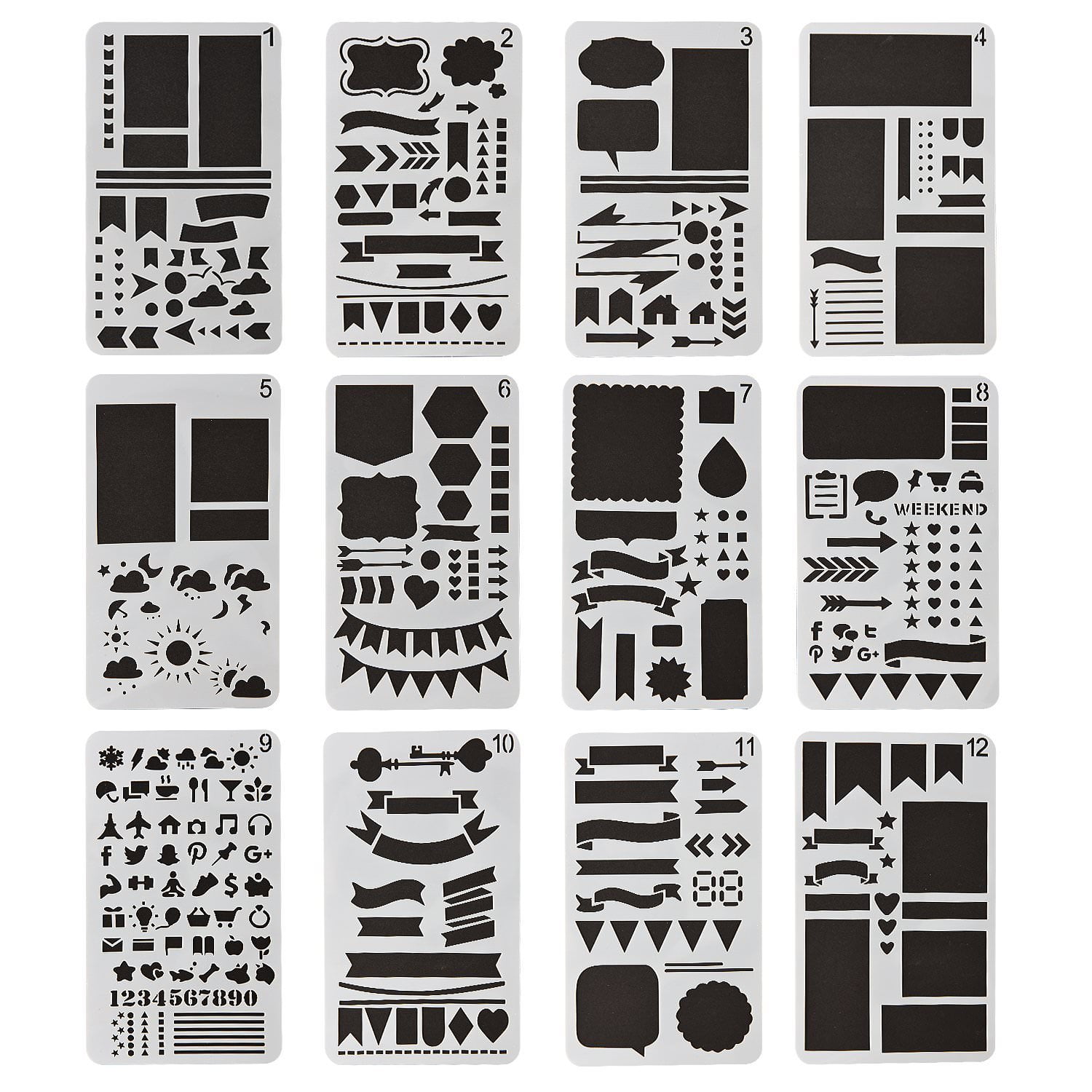 12 Pcs Journal Stencil Plastic Planner Set for Notebook/Diary/Scrapbook DIY Drawing Template 