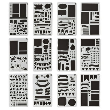 I-MART DIY Bullet Journal Stencil Set, 4.25'' Alphanumeric Characters, Plastic Art Stencil and Template, 12 Count