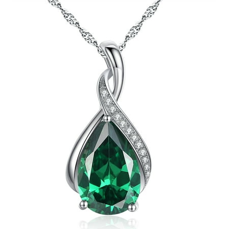Swarovski Emerald Green Cufflinks - Devuggo Sterling Silver Simulated Emerald Birthstone Pendant Necklace Jewelry,Gifts for Women
