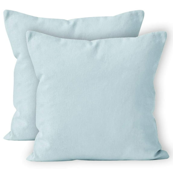 Encasa Homes Throw Pillow Cover 2pc Set - Ice Blue - 16 x 16 inch Solid Dyed Cotton Canvas Square Accent Decorative Cushion Case for Couch Sofa Chair Bed & Home Only Covers