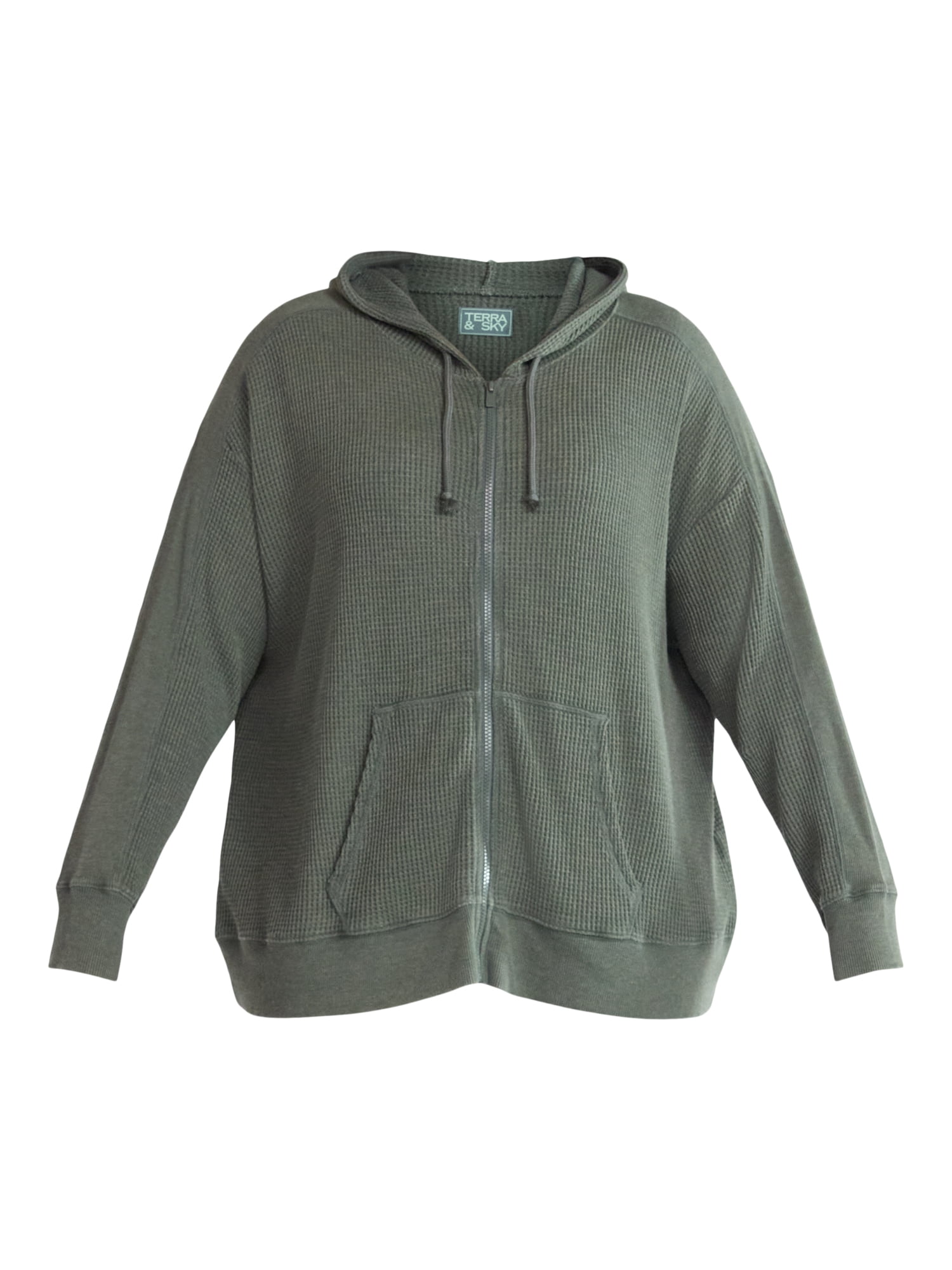 Terra & Sky Women's Plus Waffle Texture Zip Front Hoodie, Sizes 0X-4X