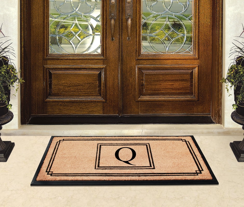 A1 Home Collections Rubber & Coir Mat, Heavy Duty, Extra Large, Front Door Mat 24"X48", Black/Beige Doormat Monogrammed Q