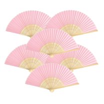 Thy Collectibles Pack of 6 Handheld Paper and Bamboo Folding Fans for Wedding Party, Church, Festivals, Home and DIY Decoration (Pink)