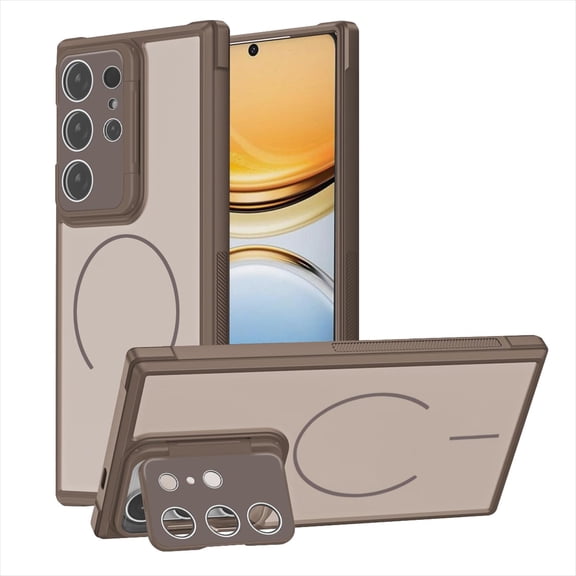 Allytechgroup for Samsung Galaxy S26 Back Cover Case, Shock-Absorbent Anti-Scratch Support Wireless Charging Kickstand Shockproof Protective Back Cover for Samsung Galaxy S26, Brown